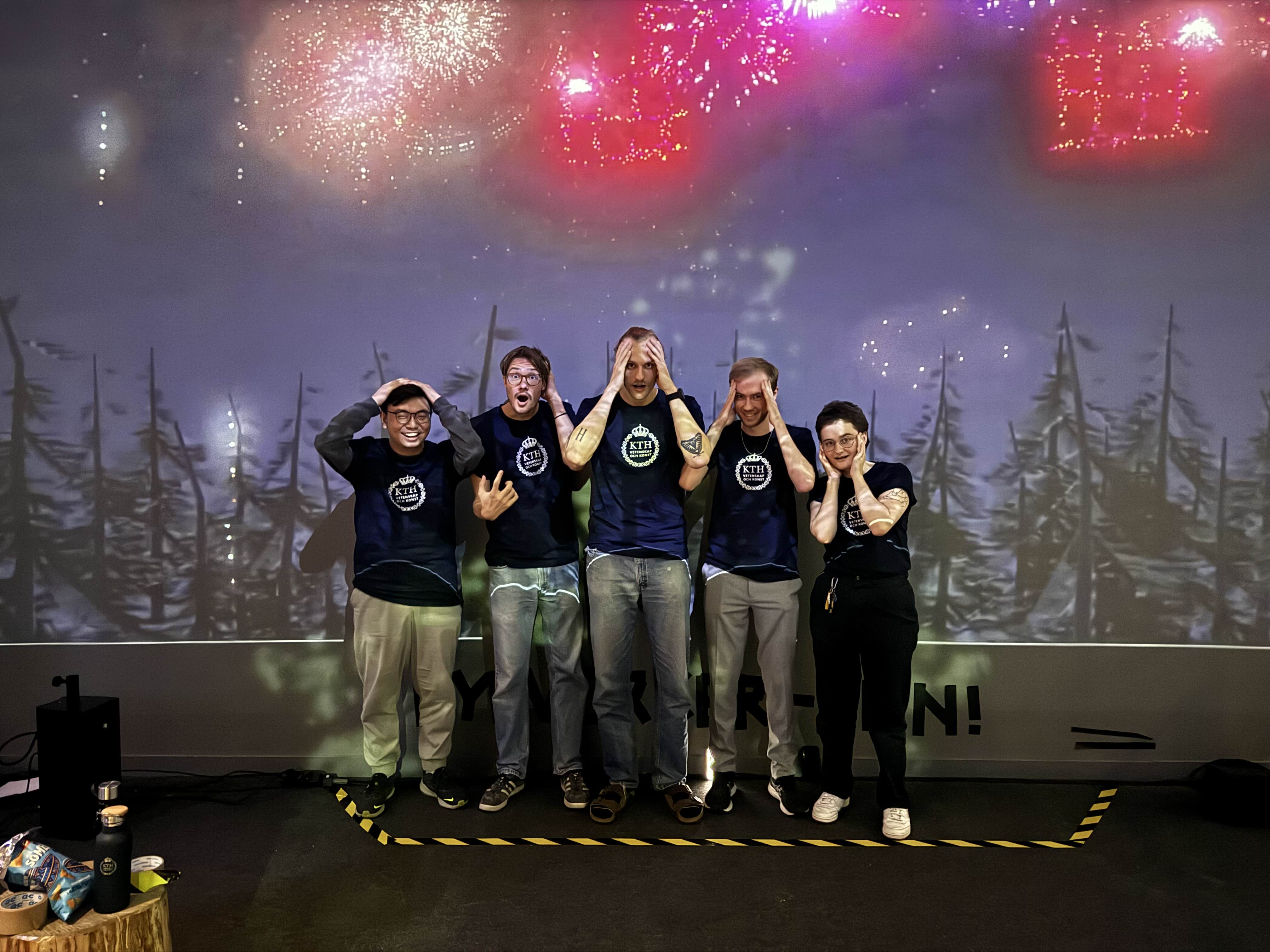 Team watching the fireworks display