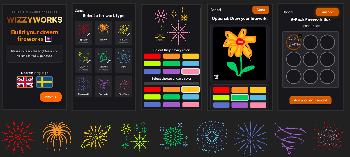 The firework customization web interface on mobile